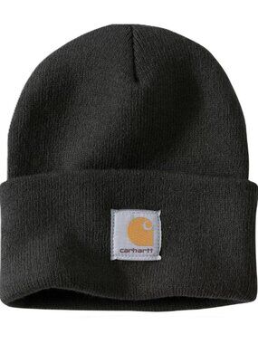 Carhartt Black Knit Acrylic Watch Hat Cuffed Beanie Taboggan Snow Hat Ski Cold